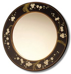 Black and Gold round lacquered frame, Floral Japanese pattern