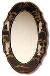 Black and Gold lacquered Oval frame, Floral Japanese pattern