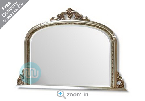 This beautiful Silver Overmantle Mirror has a classic design featuring a large bevelled mirror and carved flora frame detailing. 
