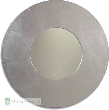 Very popular circular mirror with a brushed silver foil surround.