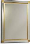 Attractive Rectangular mirror with mirror glass frame and gold trim. This mirror is also available in silver. Please call the office if you wish to order in silver.