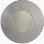 Very popular circular mirror with a brushed silver foil surround.