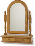 Stylish period pine dressing table mirror, with 2 compartment drawers