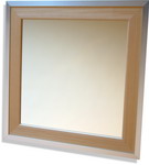 Contemporary framed mirror in light oak frame with Silver outer edge