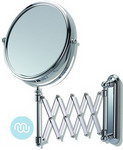 Extending chrome wall mirror, mirror diameter 20cm. Backplate 19cm. Extends to 38cm