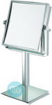 Chrome pedestal tilting mirror, Overall height 38cm. Mirror 20 x 20 cm Base 15cm square