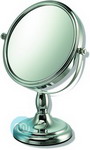 Classic chrome pedestal mirror, mirror diameter 15 cm. Base 10cm diameter. Overall height 24cm