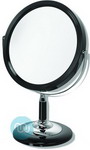 Pedestal Mirror, 18 cm diameter mirror. Overall height 28cm base 12cm, Black Finish