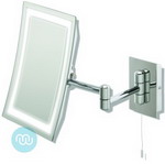 Beautiful Chrome Illuminated Mirror, Mirror 22cm x 16cm.. Back plate 10.5 x 7.5cm. Extends to 31cm