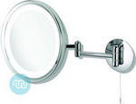 LED illuminated wall mirror 3x magnification, mirror diameter 24cm. Backplate 10cm. Extends to 32cm