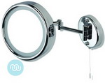 Illuminated chrome wall mirror,mirror diameter 20cm. Backplate 12cm. Extends to 33cm
