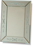 Small Venetian style glass on glass mirror design with floral motifs.
