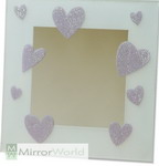 Contemporary Glass Mirror with frosted surround and pink sparkle hearts