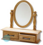 Oval dressing table mirror in natural timber with large twin drawers, adjustable tilt 