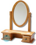 Oval dressing table mirror in natural timber with twin drawers, and adjustable tilt