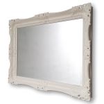 95mm Shabby Chic White French Styled Swept frame with bevelled mirror Ext Size 43 x 31 Inches (Int Size 36 x 24 Inches) 