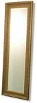 Wooden frame decorated predominantly gold with black ribbing. Bevelled mirror. available in many sizes