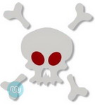 1042 Skull X Bones 29cm diameter (with red eyes + 4 separate