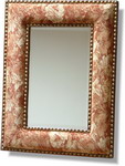 94x69cm Bevelled Mirror laid in a beautiful carpet fabric studded frame ready to hang portrait or landscape