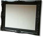 A classically french styled mirror with a stunning black, swept frame. An ideal overmantle mirror. Made from real Wood with intricate detailing and bevelled edged glass