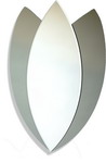 Contemporary with an art deco style tulip triple panel all glass mirror.