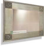 Spectacular broad Antique silver and light gold effect frame with bevelled mirror and decorative corner embellishments. Available in many sizes and Gold