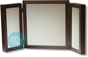 Elegant and chic triple panel dressing table mirror in a dark walnut finish