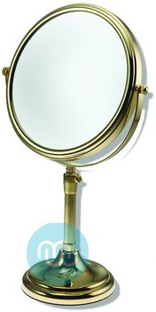 Gold Colour adjustable height mirror, Overall height 46cm, extending to height of 55cm. Mirror width 25cm.