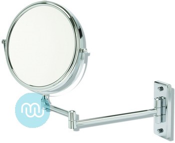 Chrome wall mirror 5x magnification, mirror diameter 20cm.Backplate 12.5cm x 5cm. Extends to 35cm.
