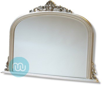 This french styled overmantle mirror has a Silver wooden frame is a traditional design and finished by hand. This ornamental decoration includes will fit in both traditional and contemporary settings.