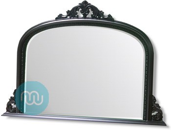 Black Carved Overmantle with Bevelled Mirror 49 x 36 Inches