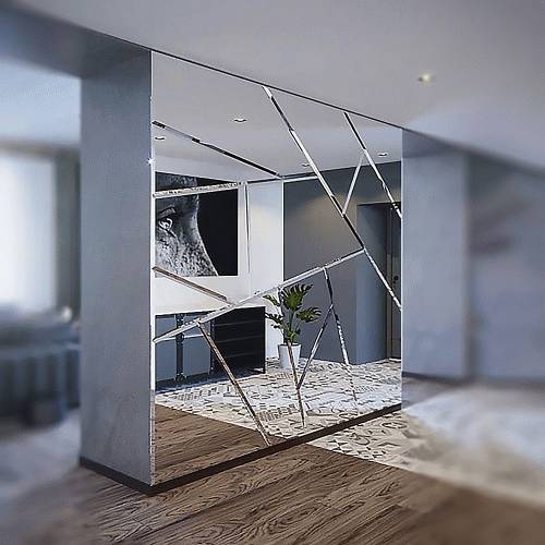 Irregular geometric mirror tile feature wall irregular geometric mirror tiles fitted as a bespoke feature wall