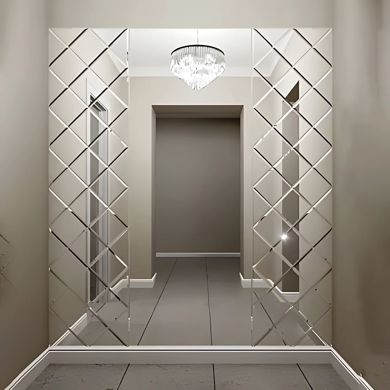 decorative diamond mirror wall panels in an interior