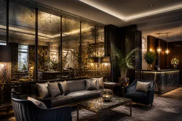 Decorative antique or tinted commercial mirror feature wall