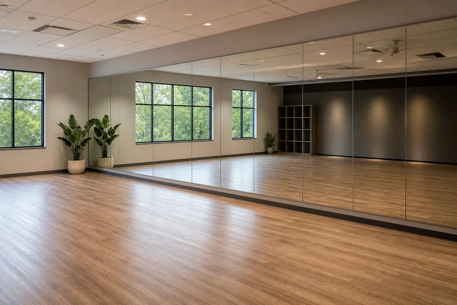 Mirrors installed in a multi-use movement studio