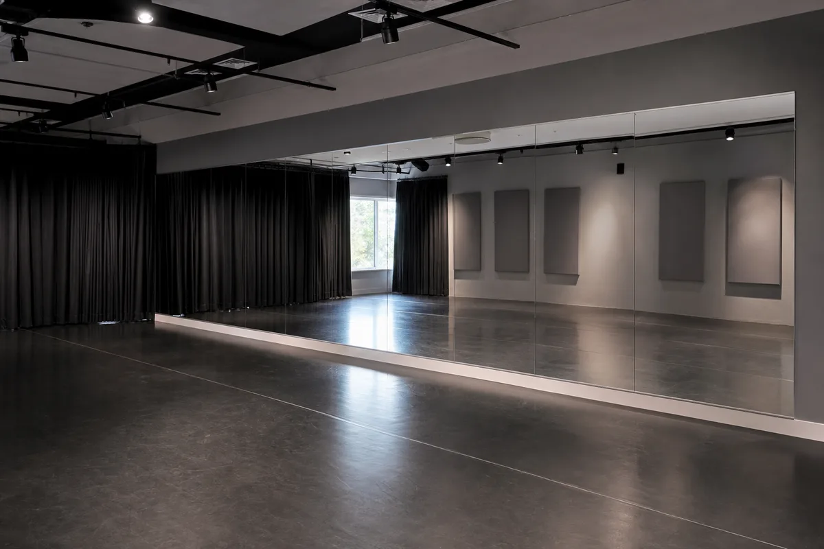 Mirrors installed in a performing arts rehearsal room