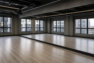 Modern dance studio mirrors in an urban rehearsal space