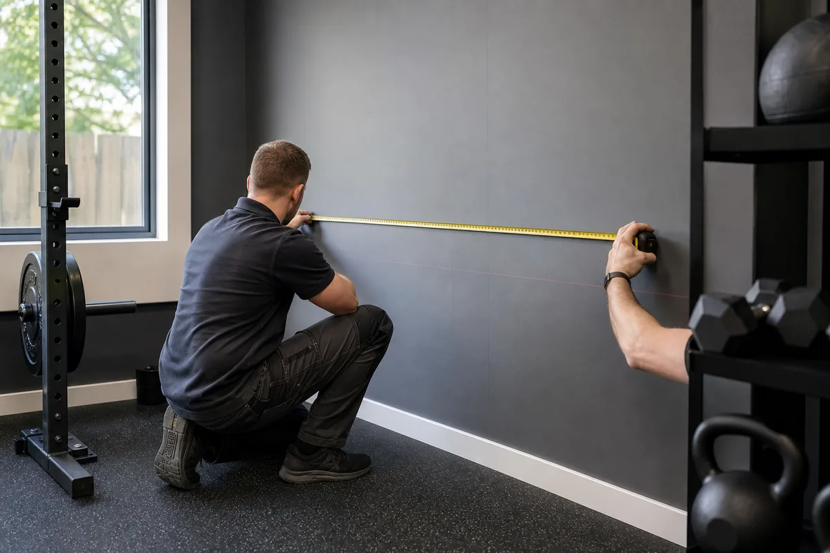 Measuring a home gym wall for mirror installation