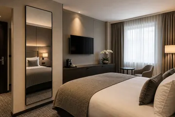 Full-length dressing mirror installed in a hotel bedroom