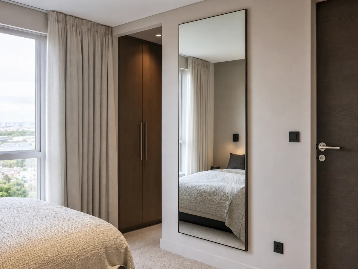 Full-length dressing mirror fitted in a modern apartment bedroom