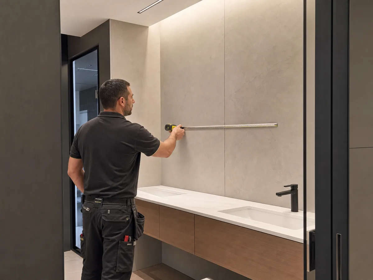 Measuring a wall for mirrors on a property development project