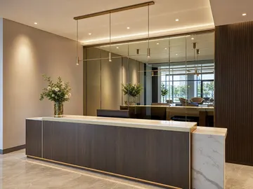 Feature mirror installed in a commercial reception fit-out