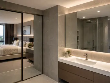 Finished mirror installation in a property development