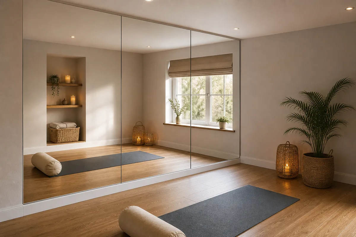 Private yoga studio with fitted wall mirror