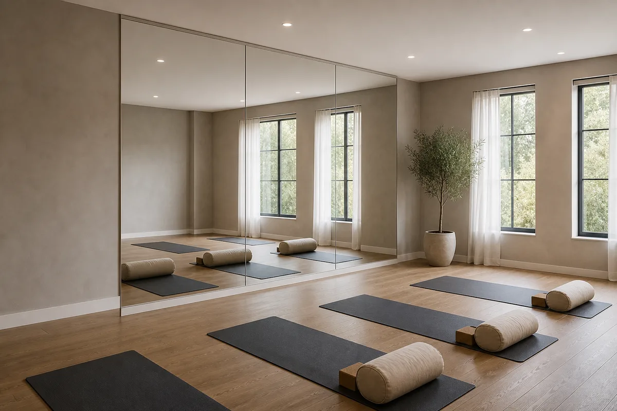 Wall mirror fitted in a yoga room