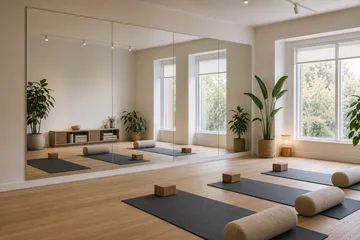 Large mirror installed in a calm wellness studio