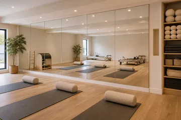 Finished mirror wall in a Pilates and yoga studio